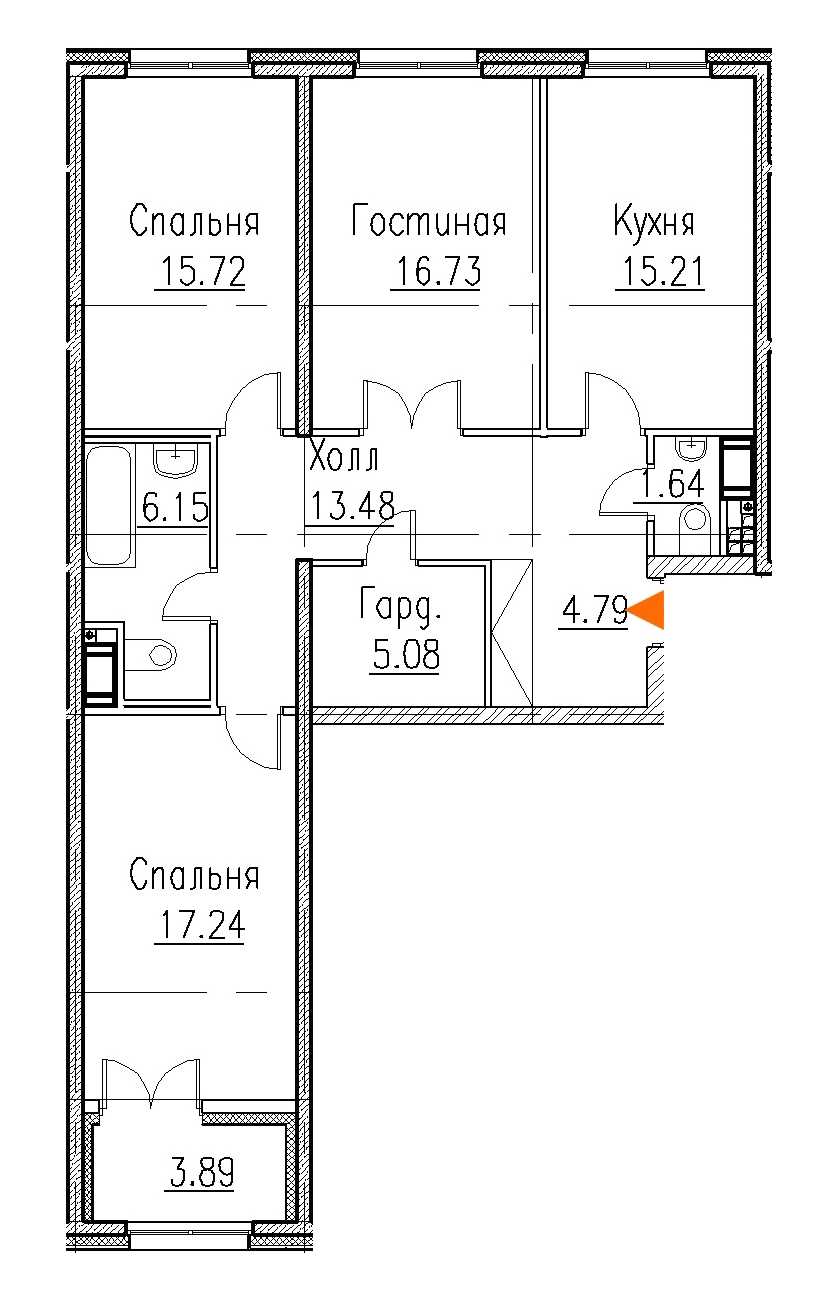 Трехкомнатная квартира в : площадь 97.9 м2 , этаж: 5 – купить в Санкт-Петербурге